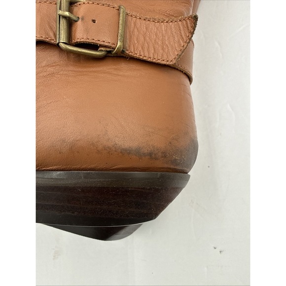 Vtg 80s  Brown Camel Leather Slouch Boots Flat Heel Under Knee Size 8 1/2 - Picture 9 of 10